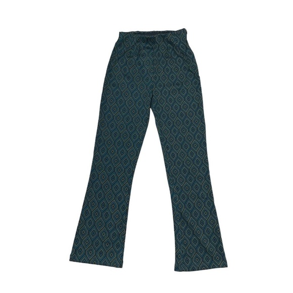 Free People Flare Pants Size 0 US Teal 70’s Inspired Retro  Pattern High Waisted - Picture 1 of 10